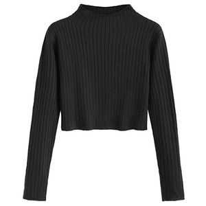 Mock neck cropped ribbed knit top